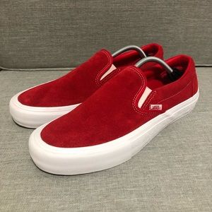 ❤️NEW Vans Suede Slip On Pro Skate Shoes - Red / White NWOB